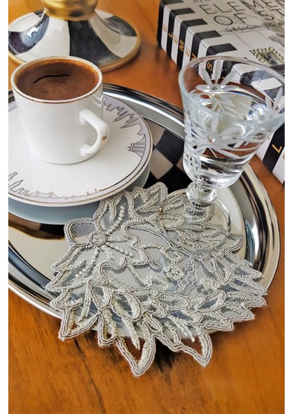 12 Adet Love Gri Fransız Tarzı Modern Bardak Altlığı & Kokteyl Peçetesi
