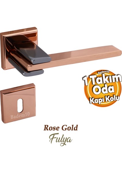 Fulya Lüx Bakır Füme Kare Rozetli Oda Uyumlu Kapı Kolu Sağa ve Sola Uygun Kapı Kolları 1 Takım