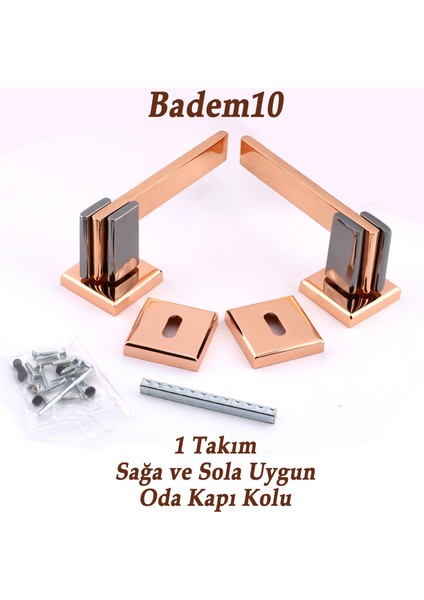 Fulya Lüx Bakır Füme Kare Rozetli Oda Uyumlu Kapı Kolu Sağa ve Sola Uygun Kapı Kolları 1 Takım