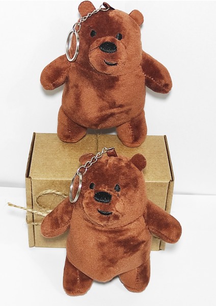 2 Adet Peluş Kafadar Boz Ayı Anahtarlık - 13 cm - Kahve - Doğum Günü Hediyesi - Çanta Süsü -Oyuncak