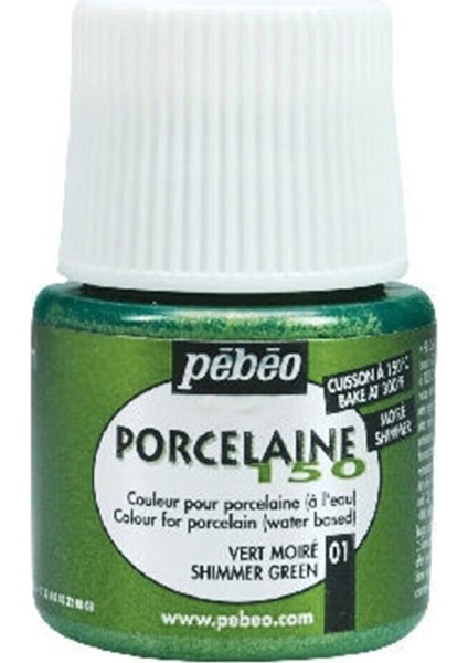 Porcelaine 150 Fırınlanabilir Porselen Cam Boyası (Metalik) 101 Shimmer Green 45 ml