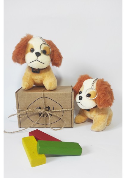 2 Adet Peluş Tasmalı Köpek Anahtarlık -14 cm -Turuncu- Oyuncak -Çanta Süsü - Doğum Günü Hediyesi