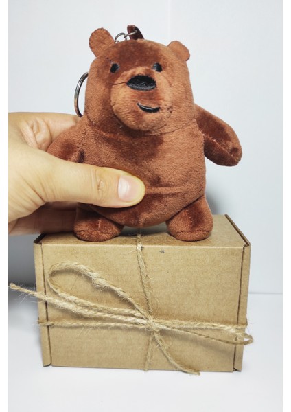 Peluş Kafadar Boz Ayı Anahtarlık - 13 cm - Kahve - Doğum Günü Hediyesi - Çanta Süsü - Oyuncak