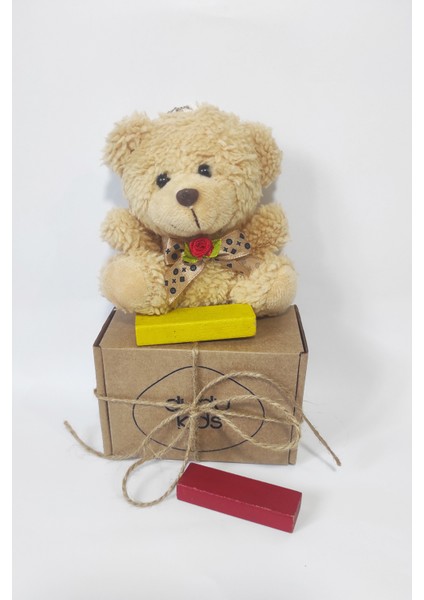 Peluş Tombik Güllü Ayıcık Anahtarlık -15 Cm- Kahve - Oyuncak - Çanta Süsü - Doğum Günü Hediyesi