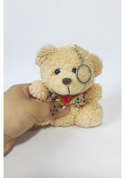 Peluş Tombik Güllü Ayıcık Anahtarlık -15 Cm- Kahve - Oyuncak - Çanta Süsü - Doğum Günü Hediyesi fiyatları