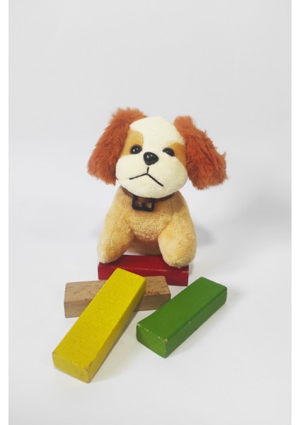 Peluş Tasmalı Köpek Anahtarlık -14 cm -Turuncu - Oyuncak - Çanta Süsü - Doğum Günü Hediyesi
