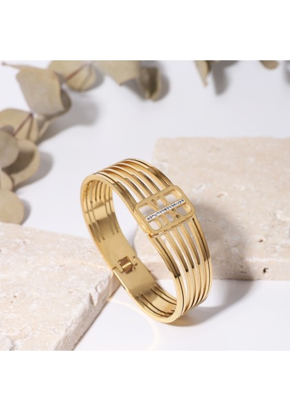 Çelik Gold Renk Yeşil Kristal Taşlı Kadın Kelepçe fiyatları