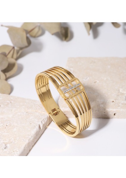 Çelik Gold Renk Yeşil Kristal Taşlı Kadın Kelepçe modelleri