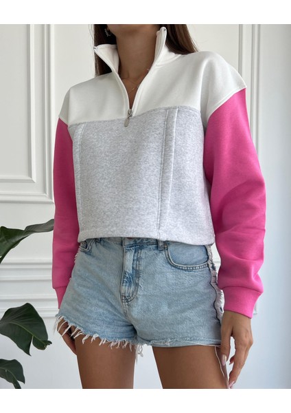 Crep Tekstil Oversiz Crop Sweatshirt