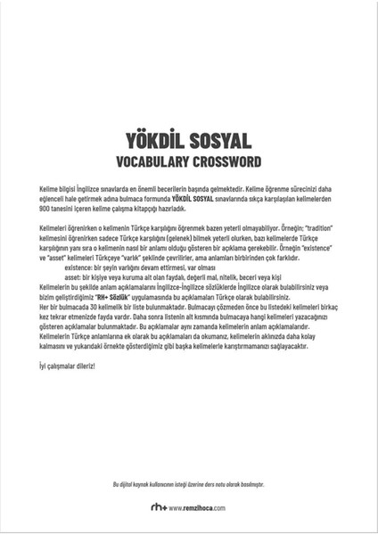 YÖKDİL Sosyal İngilizce Kelime Bulmacası