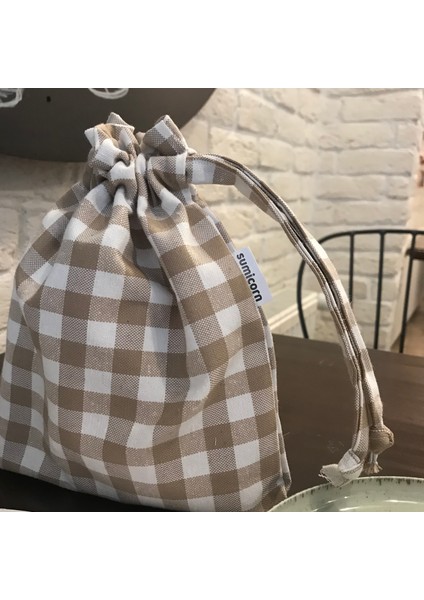 Bej Pötikareli Çevre Dostu Bez Kese, Keten Düzenleyici Kese, Hediye Kesesi, Makyaj Çantası