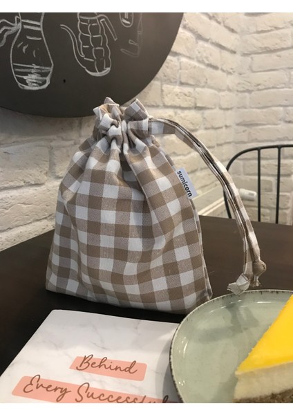 Bej Pötikareli Çevre Dostu Bez Kese, Keten Düzenleyici Kese, Hediye Kesesi, Makyaj Çantası