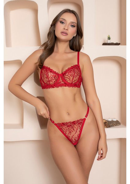 Süsen Lingerie Kırmızı Renkli B Kap Balenli Sütyen Takın, Kadın Fantezi Sütyen Takım