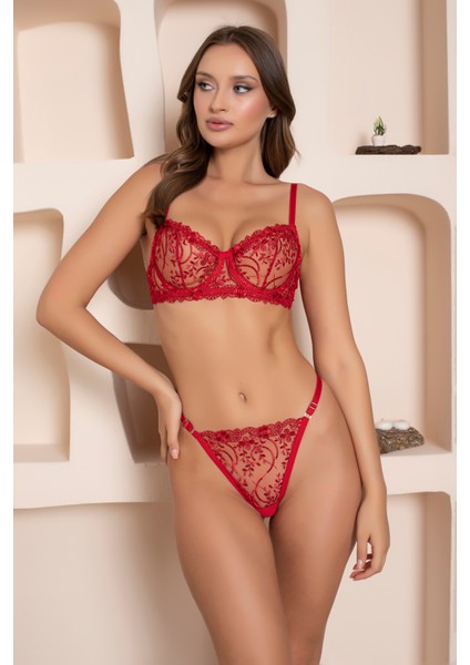 Süsen Lingerie Kırmızı Renkli B Kap Balenli Sütyen Takın, Kadın Fantezi Sütyen Takım