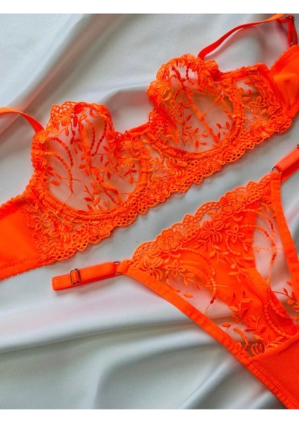 Süsen Lingerie Turuncu Renkli B Kap Balenli Sütyen Takın, Kadın Fantezi Sütyen Takım