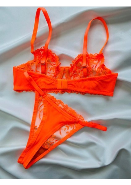 Süsen Lingerie Turuncu Renkli B Kap Balenli Sütyen Takın, Kadın Fantezi Sütyen Takım