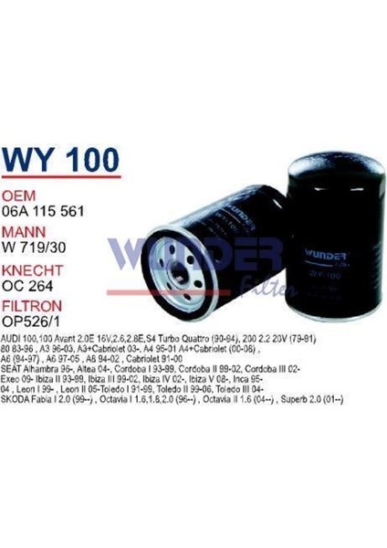 WY100 Yağ Filtresi - Volkswagen Passat- Golf Iv - Bora Uyumlu