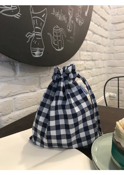 Lacivert Pötikareli Çevre Dostu Bez Kese, Keten Düzenleyici Kese, Hediye Kesesi, Makyaj Çantası