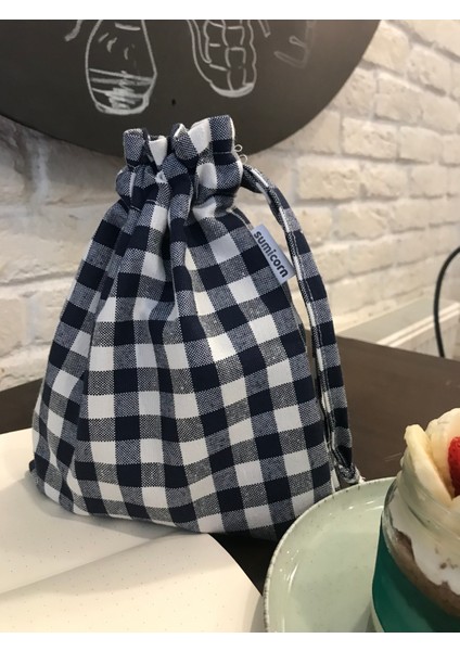 Lacivert Pötikareli Çevre Dostu Bez Kese, Keten Düzenleyici Kese, Hediye Kesesi, Makyaj Çantası