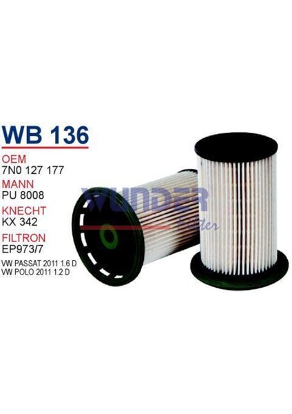 WB136 Mazot Filtresi - Volkswagen Passat 2011 - 1,6 Dizel Uyumlu