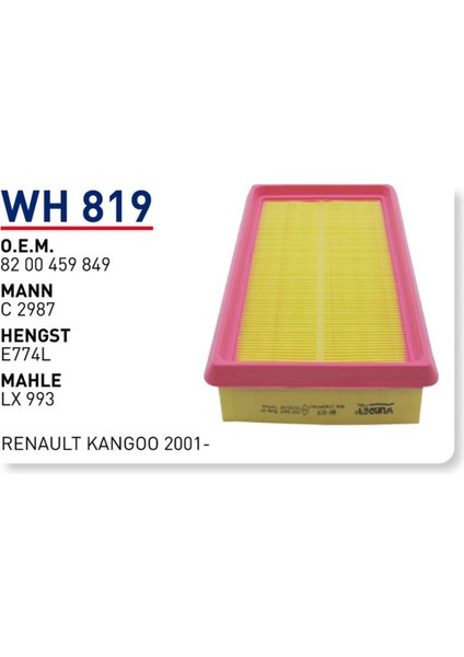 Wh819 Οem 8200459849 Renault kangoo 2001 Otomobil hava filtre air filter