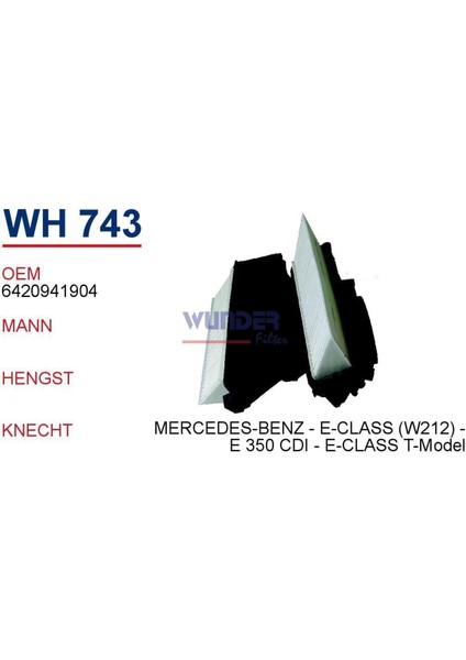 WH743 Hava Filtresi - Mercedes-Benz - E-Class (W212) - E350 Cdı - E-Class T-Model (S212) - E
