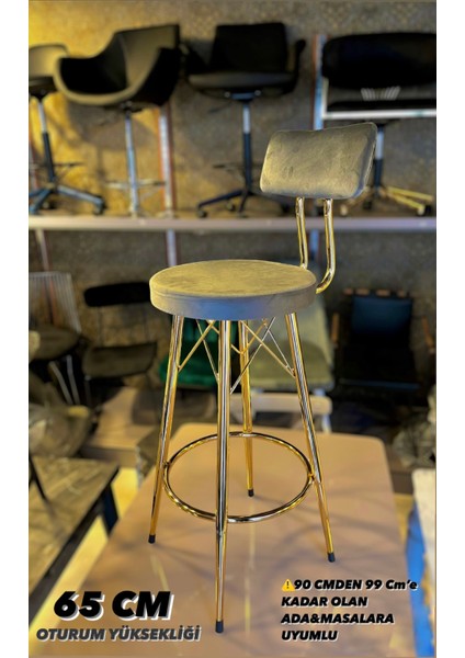 Yeni Tasarım Mila Bar Sandalyesi 65 cm Gold Babyface Kumaş.90 ile 99 cm Arası Ada&masalara Uyumlu.