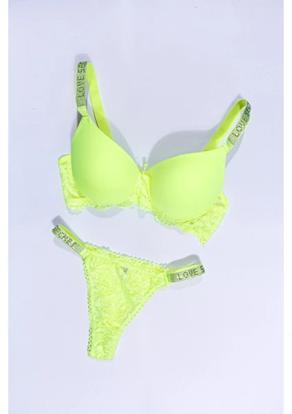 Tılsım Lingerie Neon Sarı Love Secret Taşlı Mikro Dolgulu Sütyen Takım 251