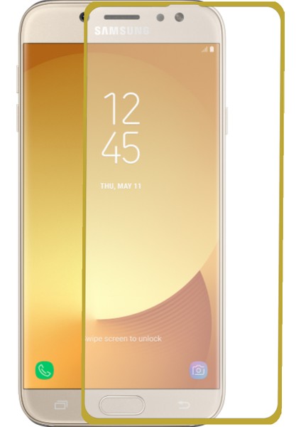 Samsung Galaxy J7 Pro ile Uyumlu Tam Kaplayan Temperli Ekran Koruyucu Cam - Gold