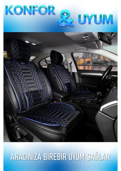 Fiat Egea Cross Uyumlu Lüks Deri Oto Koltuk Kılıfı Ön Arka Set Siyah Mavi Marjinal Series Fs
