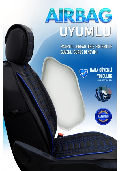 Fiat Egea Cross Uyumlu Lüks Deri Oto Koltuk Kılıfı Ön Arka Set Siyah Mavi Marjinal Series Fs