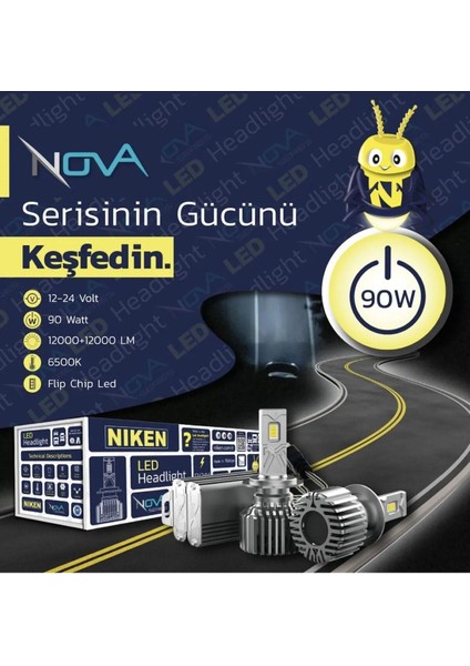 H7 LED Xenon Far Ampulü Seti Niken Nova 12000LM