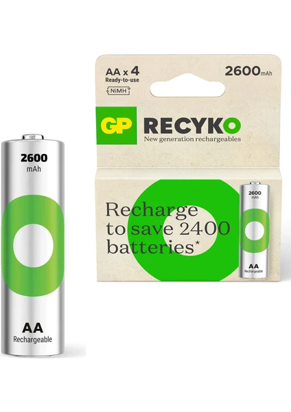 Şarjlı Pil Aa Kalem 2600MAH Ni-Mh (2 Adet) Gp Recyko