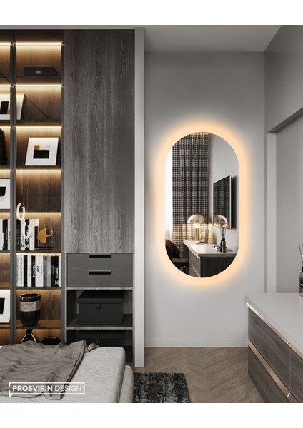 Faw Decor LED Işıklı Oval/kapsül Model Dekoratif Duvar Aynası, Modern Eşsiz Ayna, Ayna Duvar Dekorasyon Ürünü