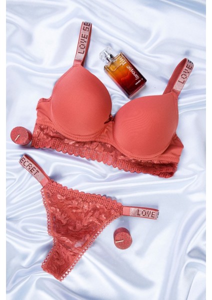 Tılsım Lingerie Kiremit Love Secret Taşlı Mikro Dolgulu Sütyen Takım 250