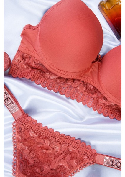 Tılsım Lingerie Kiremit Love Secret Taşlı Mikro Dolgulu Sütyen Takım 250