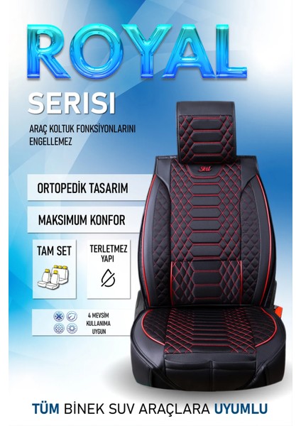 Opel Corsa C Uyumlu Lüks Deri Oto Koltuk Kılıfı Ön Arka Set Siyah Kırmızı Marjinal Series Fs
