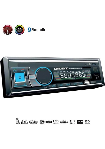 Oto Teyp 4X50W Bt/2xusb/sd/fm/aux Kamosonıc KS-MX801