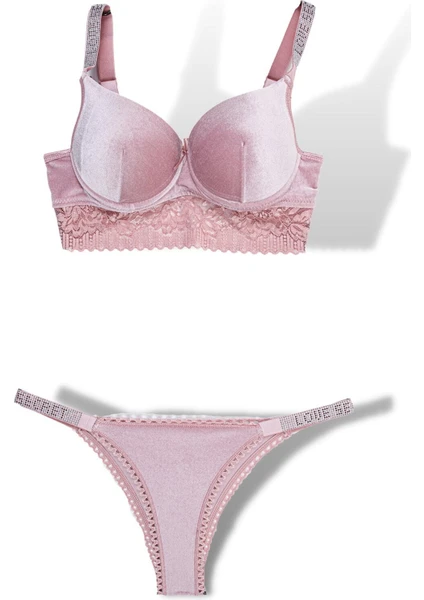 Tılsım Lingerie Taşlı Askılı Kadife Destekli Sutyen Takım