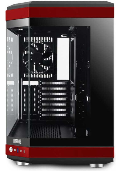 North 1x Fan USB 3.0 + Type C Atx Mid Tower Panoramik Temperli Cam Gaming Bilgisayar Kasası Kırmızı Siyah