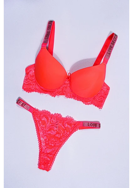 Tılsım Lingerie Neon Oranj Love Secret Taşlı Mikro Dolgulu Sütyen Takım 251