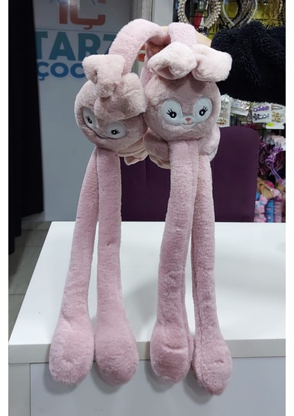 Peluş Hareketli Oynar Kulaklı Çocuk Kulak Isıtıcı Koruyucu Çift Kulaklı Tavşan Kulaklık