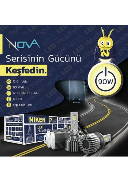 H4 LED Xenon Far Ampulü Seti Niken Nova 12000LM