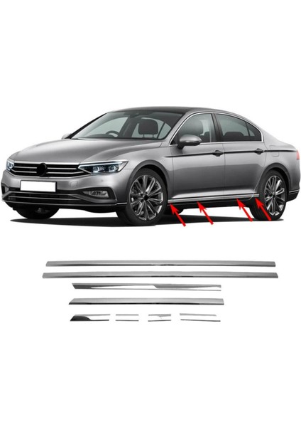 Vw Passat B8.5 - Yan Kapı Alt Çıtası Krom - 8 Prç.