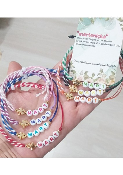Yedi Adet Rengarenk Mart Yazılı Yoncalı Asimetrik Marteniçka Bileklik