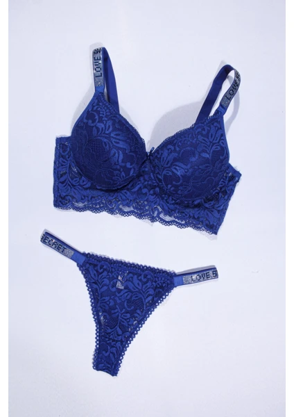 Tılsım Lingerie Love Secret Taş Askılı Saks Dantelli Sütyen Takım