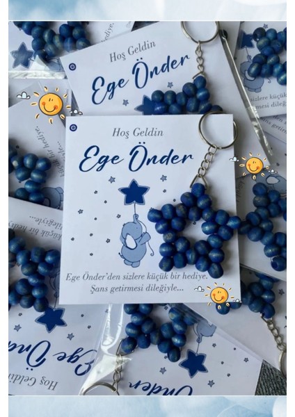 30 Adet Zincirli Ahşap Yıldız Anahtarlık Bebek Hediyeliği Fil & Balon Konsept fiyatları