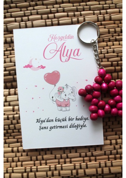 20 Adet Zincirli Ahşap Yıldız Anahtarlık Kız Bebek Hediyeliği Fil & Balon Kız Çocuk Konsept