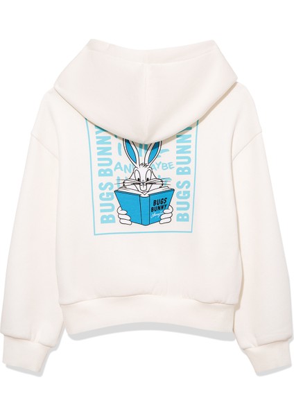 Bugs Bunny Baskılı Kapüşonlu Beyaz Sweatshirt 7S10008-80194 fırsatları