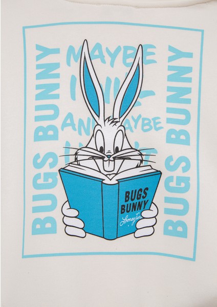 Bugs Bunny Baskılı Kapüşonlu Beyaz Sweatshirt 7S10008-80194 indirimleri